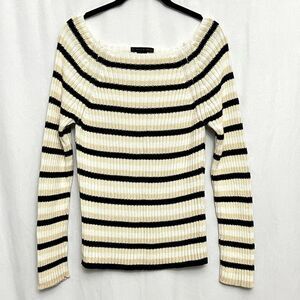The Limited Ribbed Squared Boatneck Black Cream Striped Sweater Y2K Size Medium